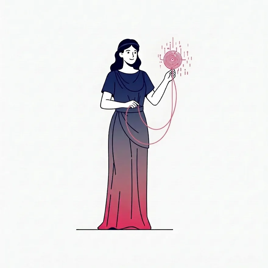 Ariadne, a mascote da Labyrix, segurando o fio que guia pelo labirinto da superfície de ataque
